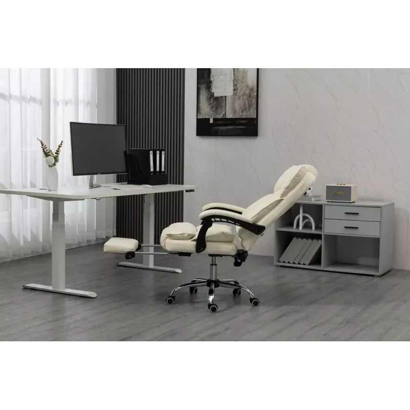 Pöörlev kontoritool ActiveJet YK7416 — ergonoomiline pöördtool, beež kunstnahk, metallraam, polsterdatud seljatugi, jalajälg