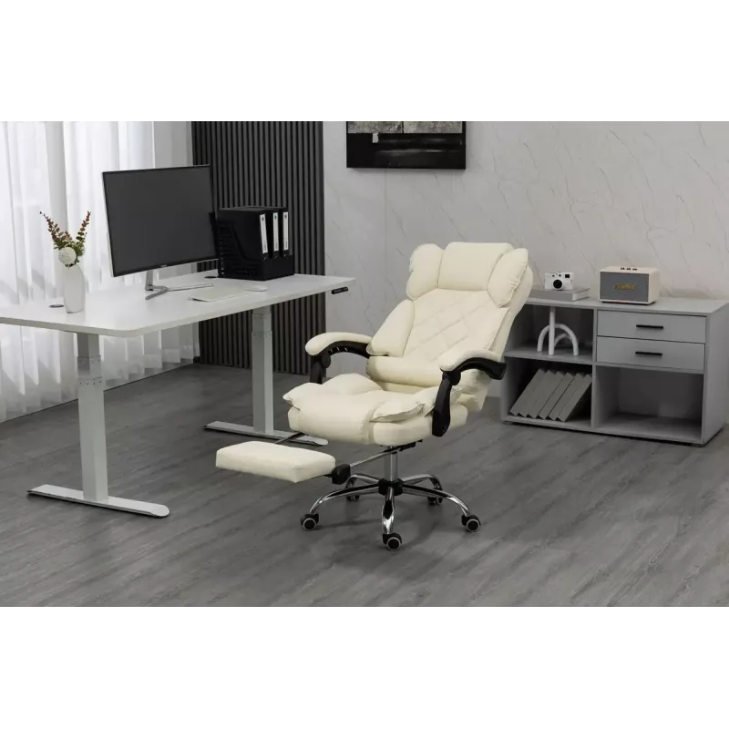 Pöörlev kontoritool ActiveJet YK7416 — ergonoomiline pöördtool, beež kunstnahk, metallraam, polsterdatud seljatugi, jalajälg