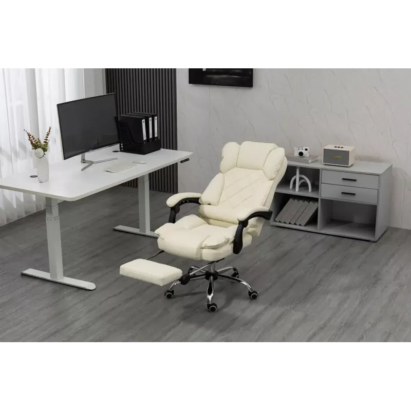 Pöörlev kontoritool ActiveJet YK7416 — ergonoomiline pöördtool, beež kunstnahk, metallraam, polsterdatud seljatugi, jalajälg