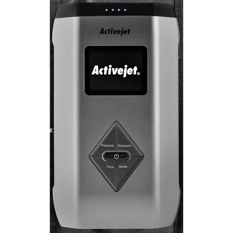 Lümfidrenaažikompressioonimassaažiseade jalgadele ActiveJet ACM-PLUS-A1 S — aku 25 W, sisseehitatud aku, 330×840×60 mm, must/oranž