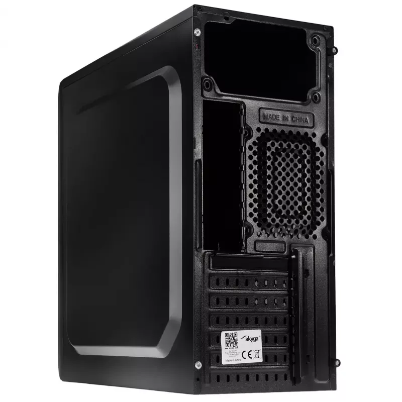 PC-korpus Akyga AK939BL Midi Tower — ATX/Micro-ATX tugi, 3×3,5 tolli + 3×2,5 tolli sahtlit, GPU kuni 385 mm, USB 2.0