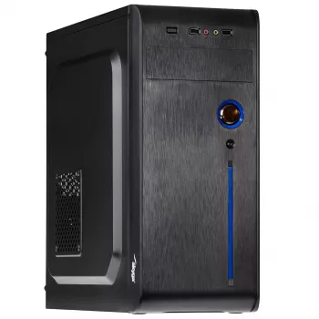 PC-korpus Akyga AK939BL Midi Tower — ATX/Micro-ATX tugi, 3×3,5 tolli + 3×2,5 tolli sahtlit, GPU kuni 385 mm, USB 2.0