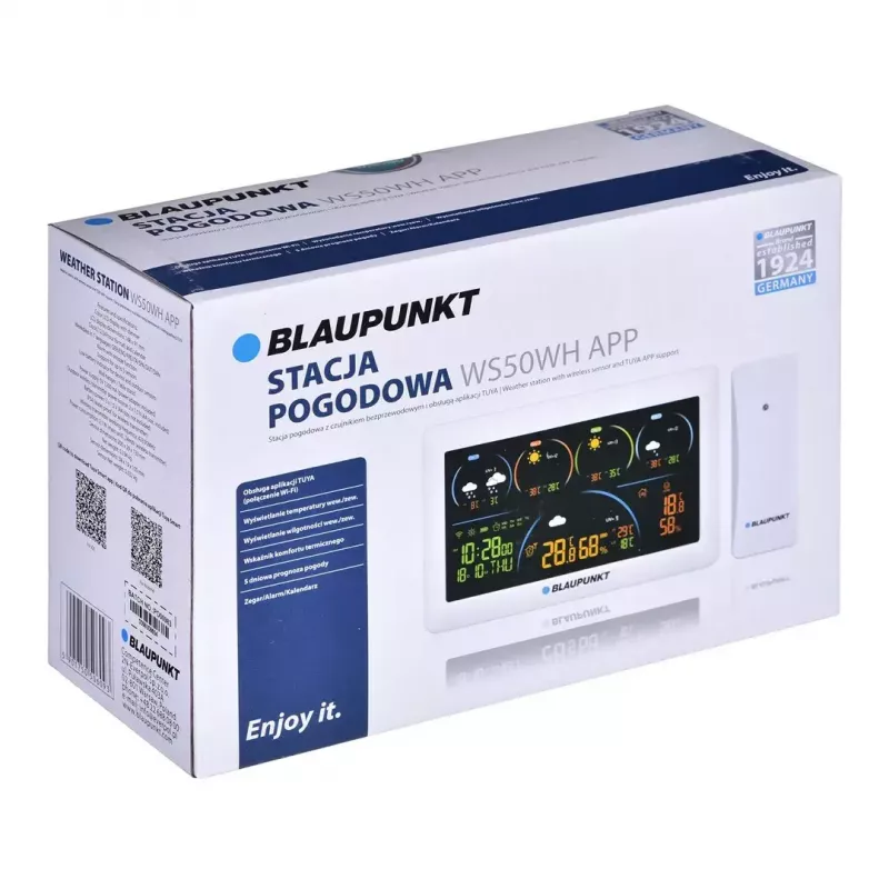 Ilmajaam BLAUPUNKT WS50WH rakendusega, juhtmevaba sise- ja välistemperatuuri jälgimine