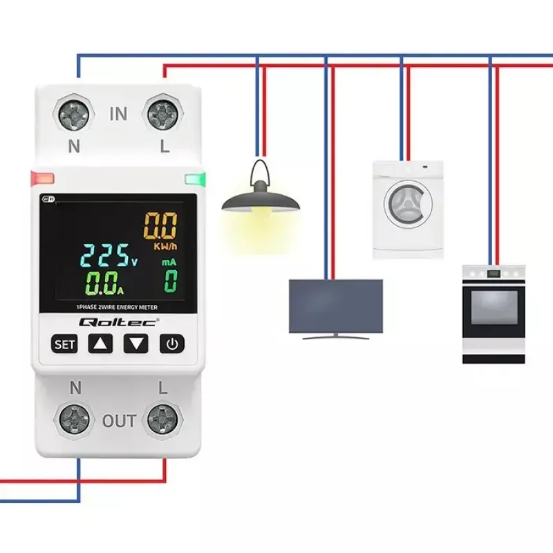 Ühefaasiline energiakulu mõõtur QOLTEC 50981 DIN35 230V 50Hz