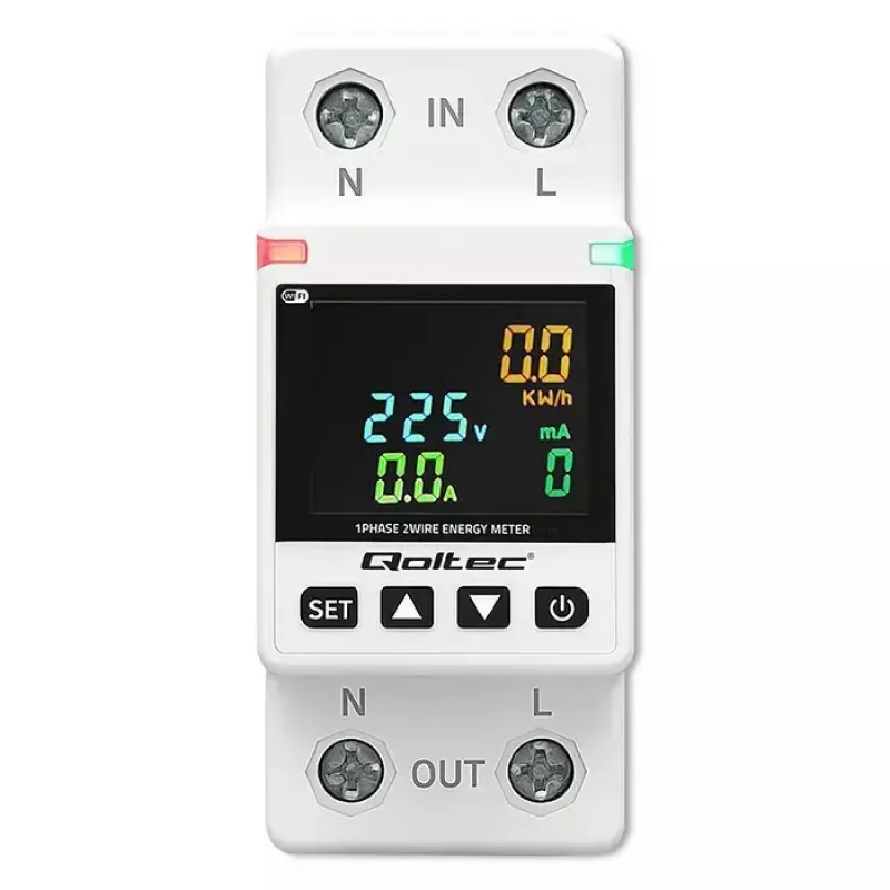 Ühefaasiline energiakulu mõõtur QOLTEC 50981 DIN35 230V 50Hz