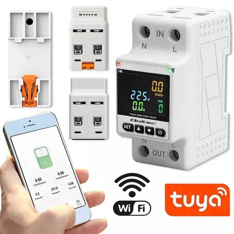 Ühefaasiline energiakulu mõõtur QOLTEC 50981 DIN35 230V 50Hz