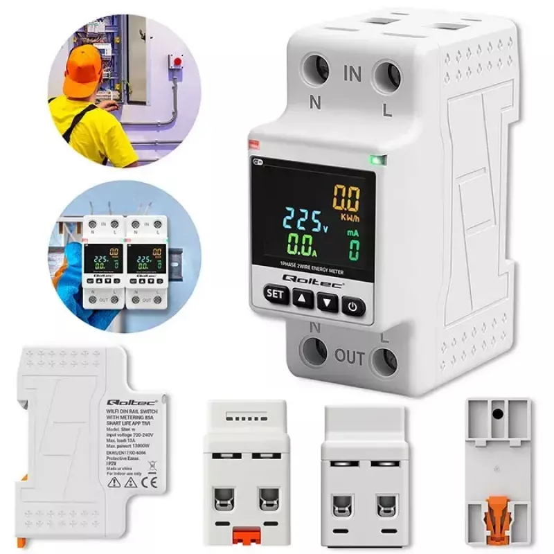 Ühefaasiline energiakulu mõõtur QOLTEC 50981 DIN35 230V 50Hz