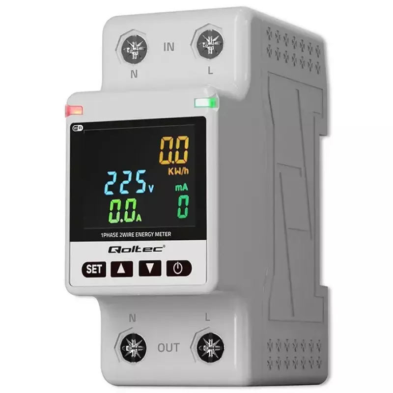 Ühefaasiline energiakulu mõõtur QOLTEC 50981 DIN35 230V 50Hz