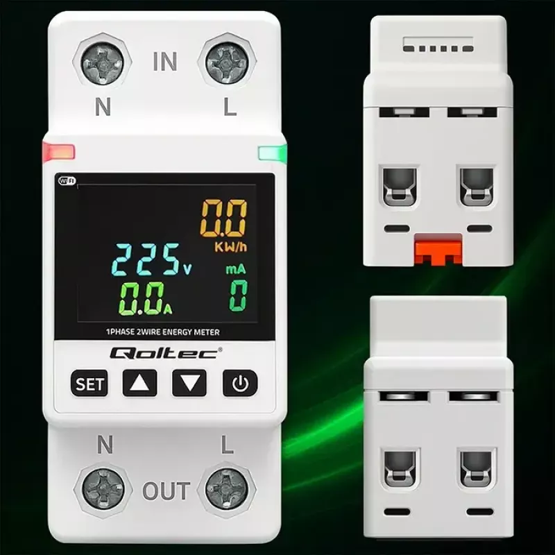 Ühefaasiline energiakulu mõõtur QOLTEC 50981 DIN35 230V 50Hz