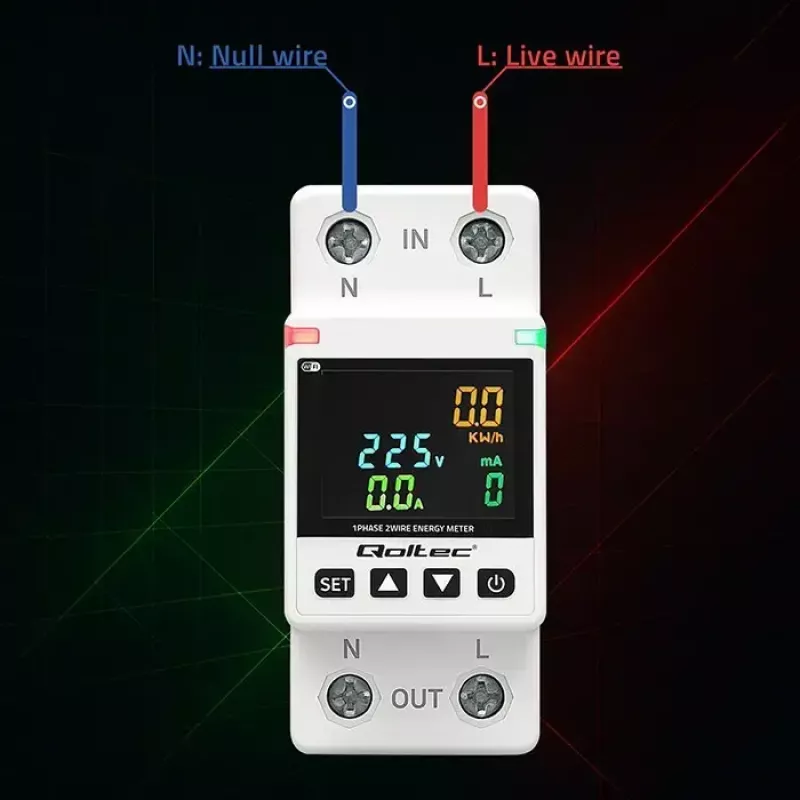 Ühefaasiline energiakulu mõõtur QOLTEC 50981 DIN35 230V 50Hz