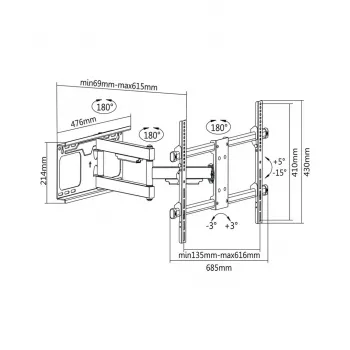 TV seinakinnitusklamber Cabletech LEC-UCH0205 37–70 tolliste ekraanide jaoks, VESA 600x400, koormus 60 kg, must
