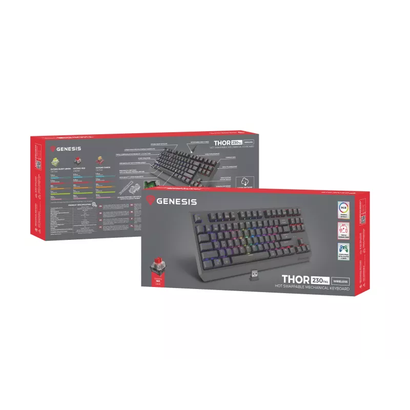 GENESIS Thor 230 TKL klaviatuur Mängimine USB + RF-juhtmevaba + Bluetooth QWERTY Must
