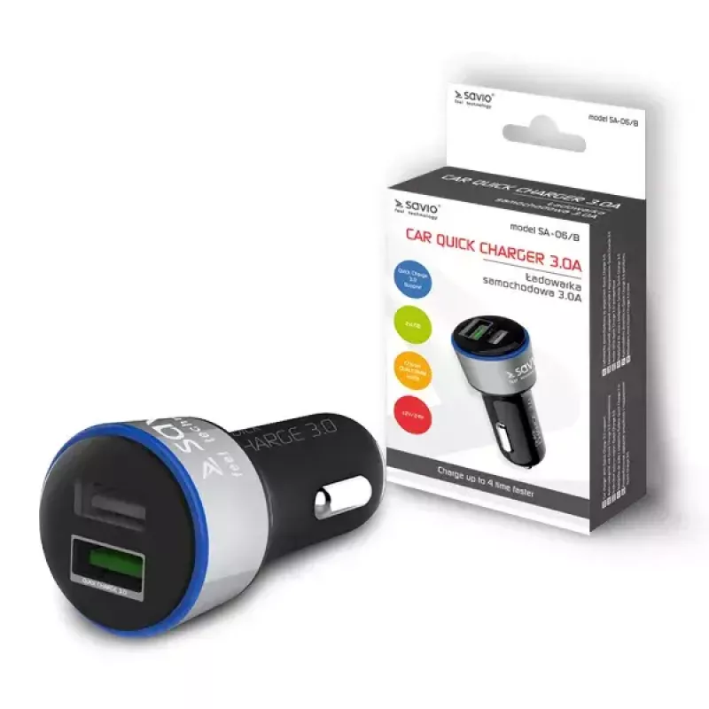 Mobiilseadme laadija Savio SA-06/B nutitelefonile must sigaretisüütaja pesasse Outdoor