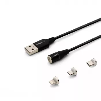 USB 2.0 kaabel SAVIO CL-155, USB A vahetatavale USB-C / Micro-USB B / Lightning, 2 m, must