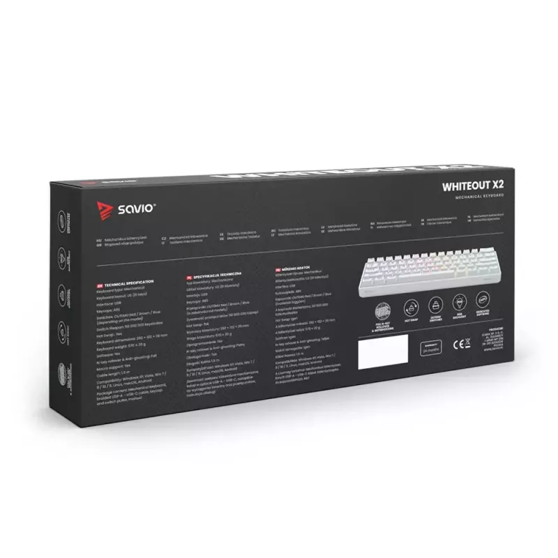 Savio ValgeOUT X2 RED mänguklaviatuur USB QWERTY mehaaniline 61 klahvi