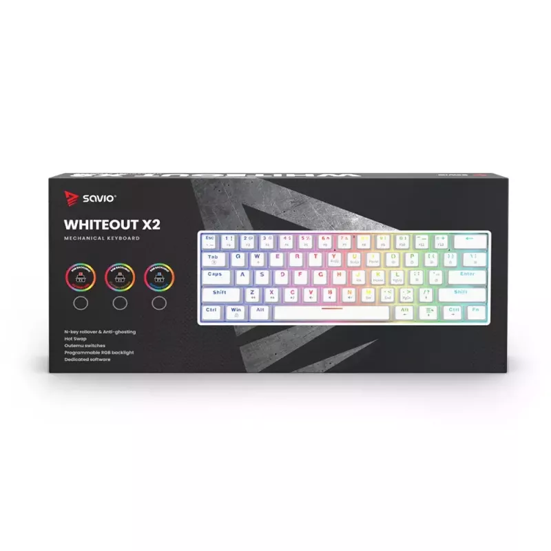 Savio ValgeOUT X2 RED mänguklaviatuur USB QWERTY mehaaniline 61 klahvi