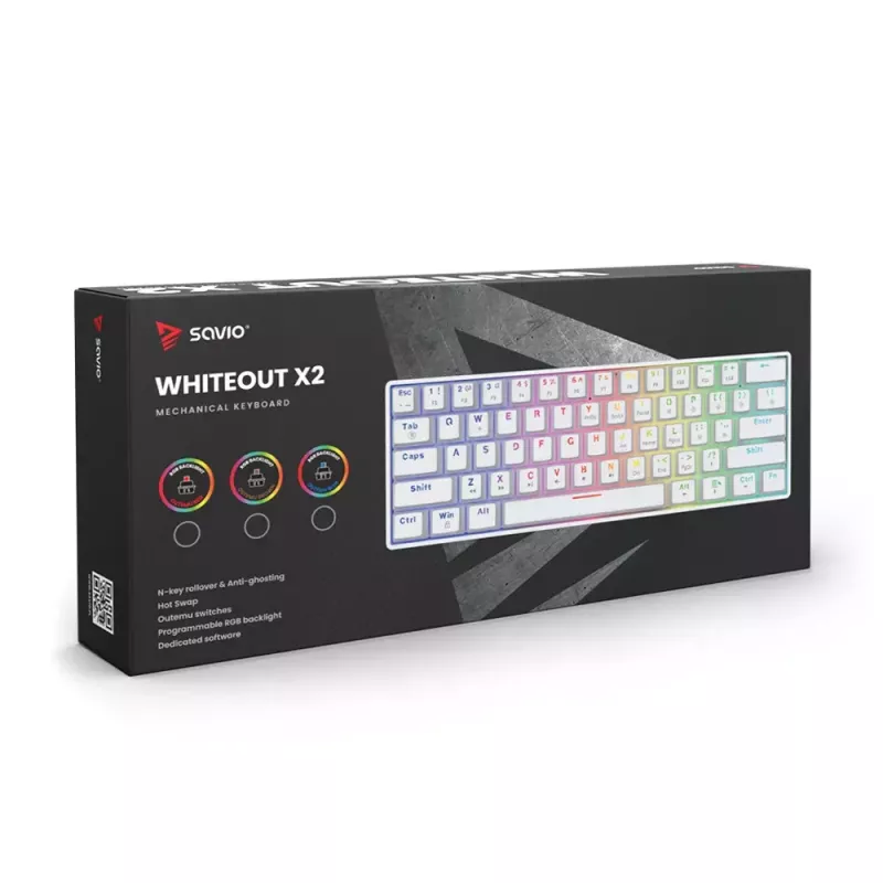 Savio ValgeOUT X2 RED mänguklaviatuur USB QWERTY mehaaniline 61 klahvi