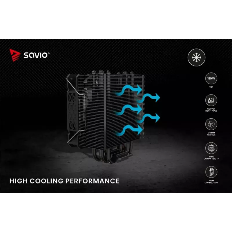 CPU õhkjahuti SAVIO Vortex X2 Must – 120 mm ventilaator, kõrgus 157 mm, PWM, LGA 2066 ühilduv
