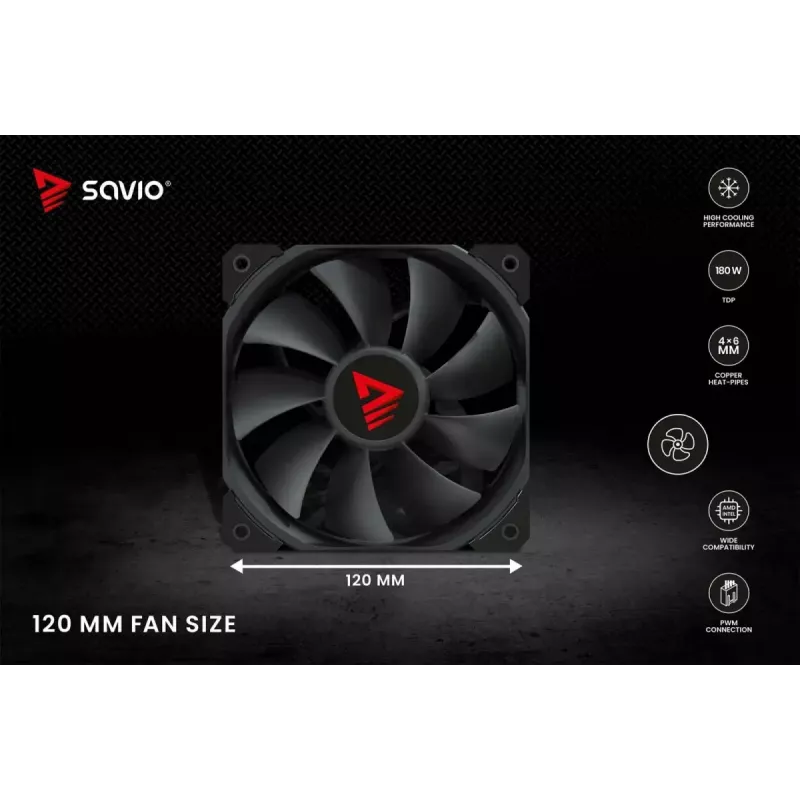 CPU õhkjahuti SAVIO Vortex X2 Must – 120 mm ventilaator, kõrgus 157 mm, PWM, LGA 2066 ühilduv