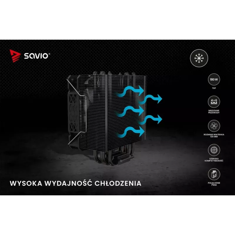 CPU õhkjahuti SAVIO Vortex X2 Must – 120 mm ventilaator, kõrgus 157 mm, PWM, LGA 2066 ühilduv