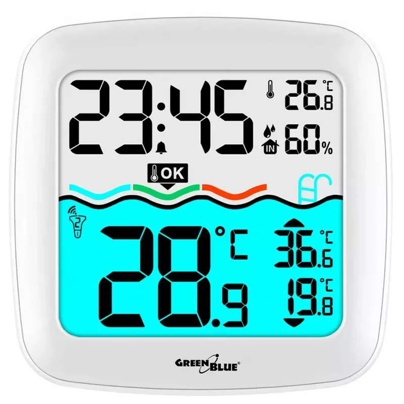 Juhtmeveta basseini temperatuuriandur GreenBlue GB216 IPX7 veekindel, mudel GB216