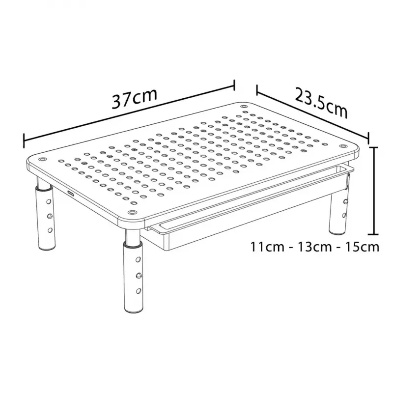 Sülearvuti alus MACLEAN MC-946 13–32-tollistele seadmetele, 3-tasemeline kõrgus (11/13/15 cm), sahtliga, must, kuni 20 kg