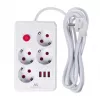Pikendusjuhe MACLEAN MCE393 W — 4 pistikupesa + 3×USB, 110–240 V, 2,1 A USB, 2500 W, 3 m, valge