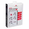 Pikendusjuhe MACLEAN MCE393 W — 4 pistikupesa + 3×USB, 110–240 V, 2,1 A USB, 2500 W, 3 m, valge