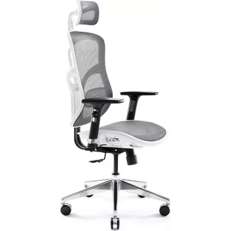 Ergonoomiline kontoritool Diablo Chairs V-Basic valge-hall — reguleeritav kõrgus ja kallutus, käetoed, nimmetugi