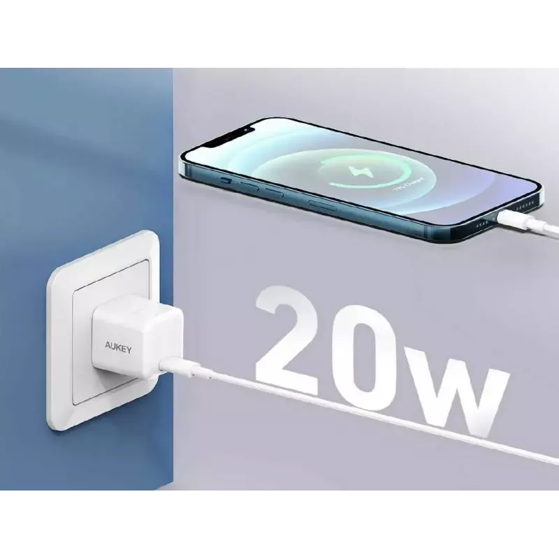 USB-C minilaadija Aukey PA-F5 20W PD — kompaktne 20W PD kiirlaadija