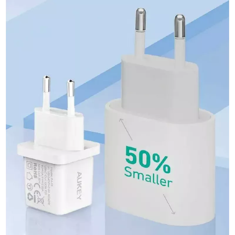 USB-C minilaadija Aukey PA-F5 20W PD — kompaktne 20W PD kiirlaadija
