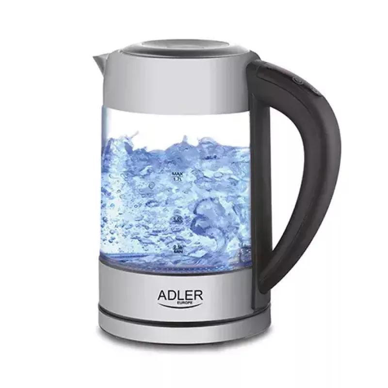 Elektriline veekeetja Adler AD 1247 1,7 L 2200 W klaasist korpusega roostevabast terasest elemendid must