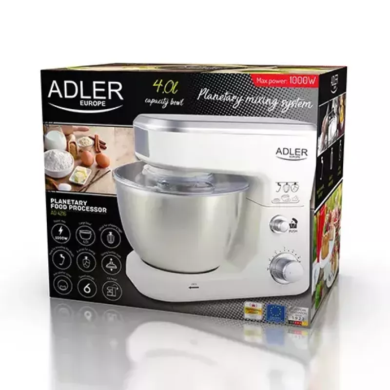 Köögikombain Adler AD 4216, 500 W, 4 L roostevabast terasest kauss, valge