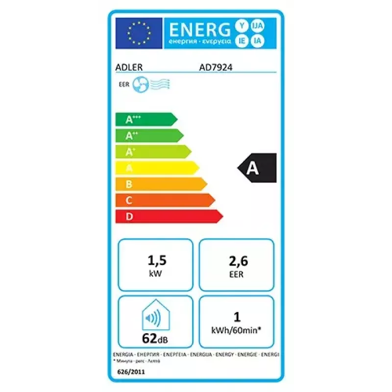 Adler AD 7924 kaasaskantav õhukonditsioneer 63 dB valge