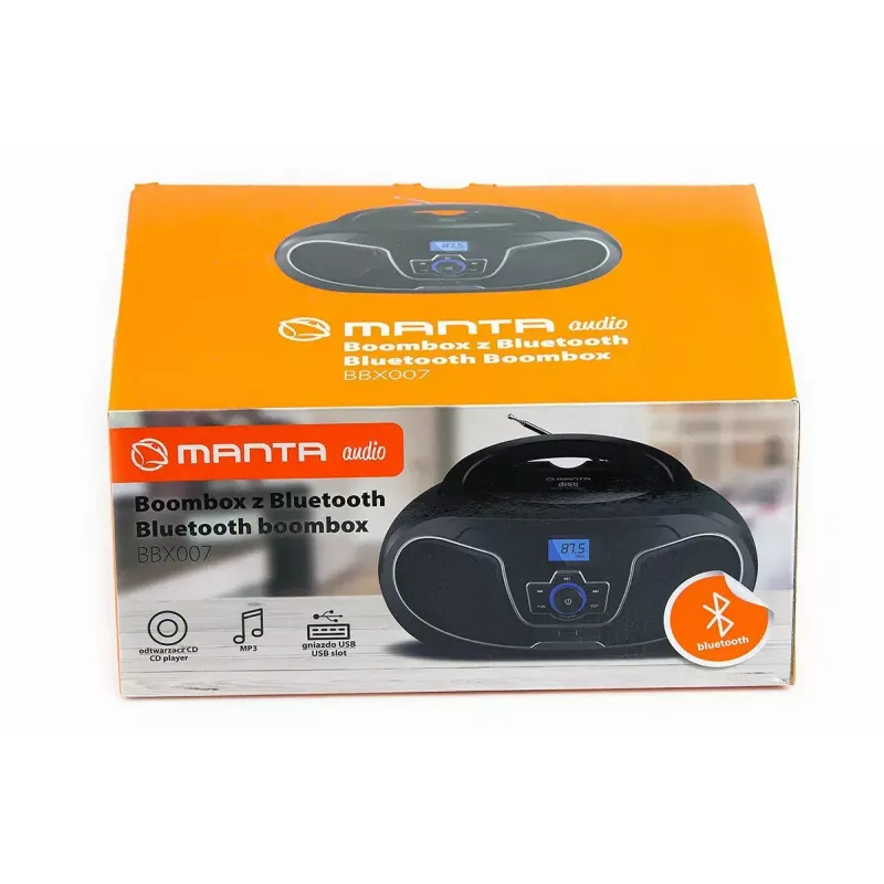 Kaasaskantav boombox MANTA BBX007 Bluetooth 5.0, FM-raadio (87,5–108 MHz), LCD, teleskoopantenniga