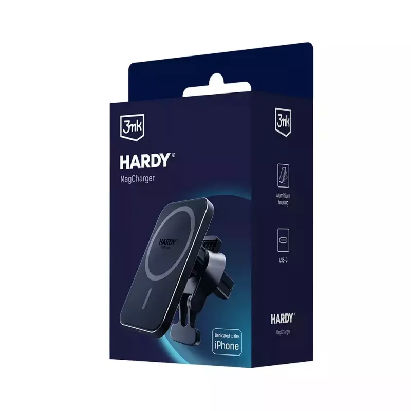 3MK HARDY MagCharger auto juhtmevaba laadija — Auto USB-C 5/9V, kiir juhtmevaba laadimine, must