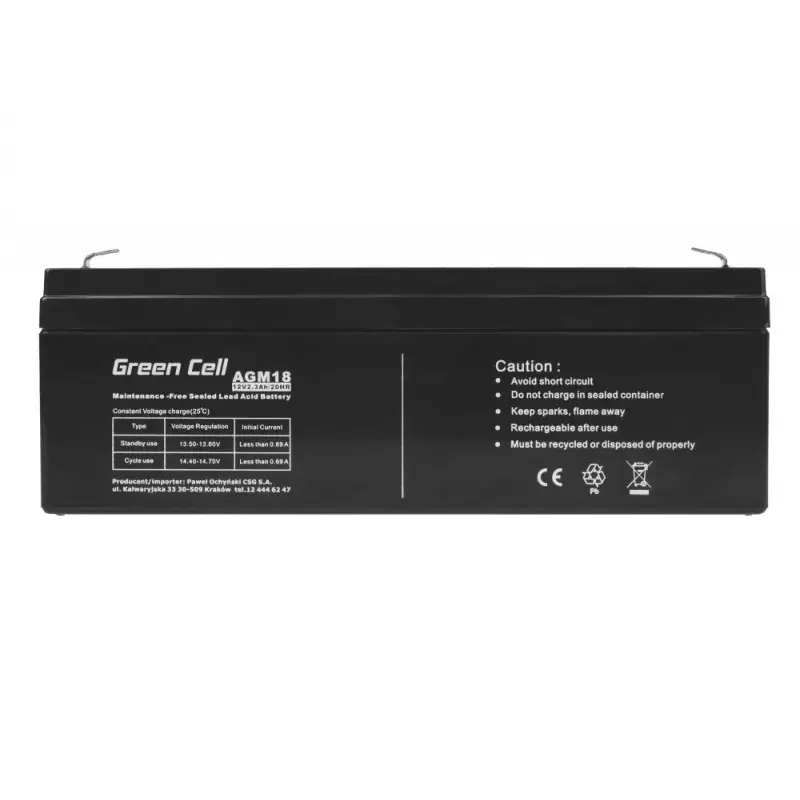 UPS-aku roheline Cell AGM18 12V 2,3Ah