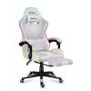 Mängutool Huzaro FORCE 4.7 RGB Valge — polsterdatud riidest koppiste, max koormus 140 kg, reguleeritav kõrgus 43–53 cm, kalle 90–140°
