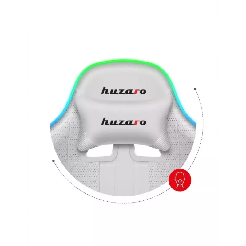 Mängutool Huzaro FORCE 4.7 RGB Valge — polsterdatud riidest koppiste, max koormus 140 kg, reguleeritav kõrgus 43–53 cm, kalle 90–140°