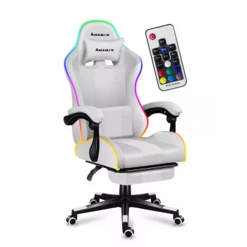 Mängutool Huzaro FORCE 4.7 RGB Valge — polsterdatud riidest koppiste, max koormus 140 kg, reguleeritav kõrgus 43–53 cm, kalle 90–140°