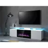 TV-kapp Cama Meble EVA elektrikaminaga 180×40×52 cm, valge karkass, läikvalged uksed, MDF pealispind
