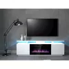 TV-kapp Cama Meble EVA elektrikaminaga 180×40×52 cm, valge karkass, läikvalged uksed, MDF pealispind