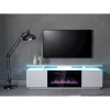TV-kapp Cama Meble EVA elektrikaminaga 180×40×52 cm, valge karkass, läikvalged uksed, MDF pealispind
