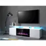 TV-kapp Cama Meble EVA elektrikaminaga 180×40×52 cm, valge karkass, läikvalged uksed, MDF pealispind