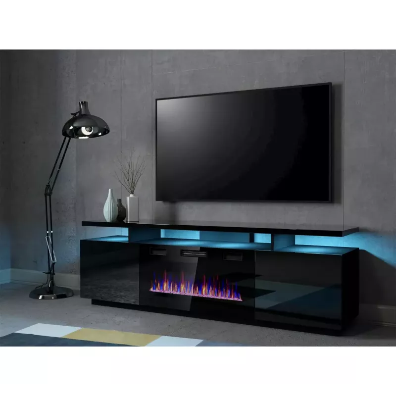 TV-kapp Cama Meble EVA elektrikaminaga 180x40x52 cm, must/läikiv must