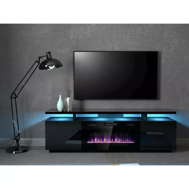 TV-kapp Cama Meble EVA elektrikaminaga 180x40x52 cm, must/läikiv must