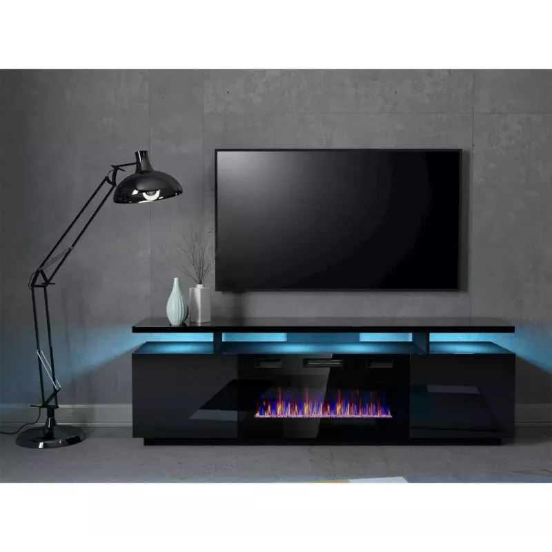 TV-kapp Cama Meble EVA elektrikaminaga 180x40x52 cm, must/läikiv must