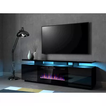 TV-kapp Cama Meble EVA elektrikaminaga 180x40x52 cm, must/läikiv must