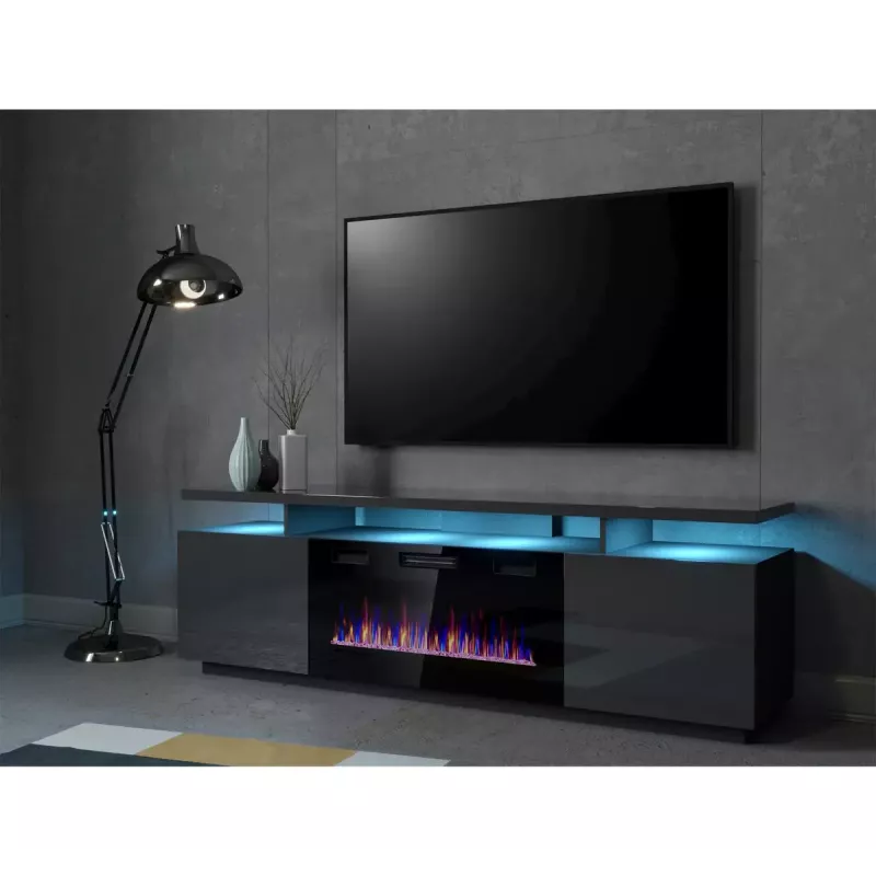 TV-kapp Cama Meble EVA elektrikaminaga 180x40x52 cm grafiit/läikiv grafiit