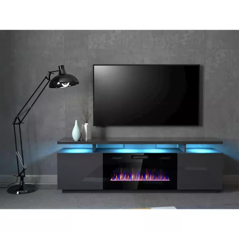 TV-kapp Cama Meble EVA elektrikaminaga 180x40x52 cm grafiit/läikiv grafiit